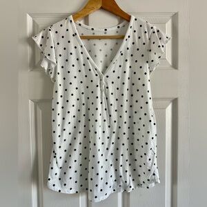 White with Black Polka Dots Short Sleeve Top. Size Small.